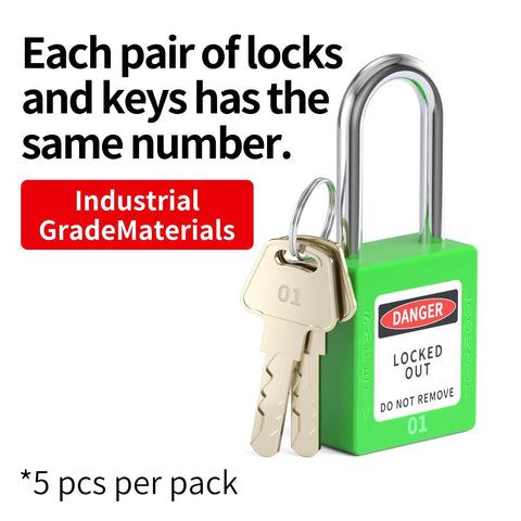 Heavy Gauge Stainless Steel Lockout Tagout Padlocks With 5 Pack Keyed Different Green Safety Locks And OSHA Compliant Lototo Set Offering Dual Keys on green padlock with keys
