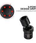 One Quarter Inch Drive Shallow Universal Impact Socket Set 12 Piece Metric 5mm to 15mm Six Point Cr Mo Steel Swivel Socket