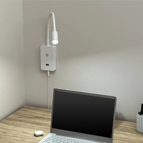 Wall Mounted Bedside LED Reading Light With Touch Dimming And Dope USB Port Flexible Gooseneck Four Brightness Levels Neutral White 4000K