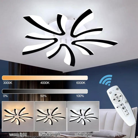 Chandelier Modern Ceiling Light With Remote Control, Dimmable Acrylic LED Semi Flush Mount Ceiling Lamp in black with remote