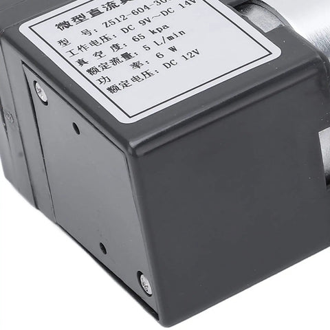 Dc 12V Mini Vacuum Pump With Quiet Operation Oil-Free Design For Sampling Instruments, close-up of aluminum body and specifications.
