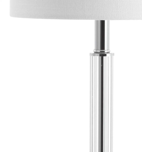 Clear Crystal Table Lamps Set Of 2 Measuring Nineteen Point Five Inches Tall With Chrome Glass Columns, Modern design, linen shade