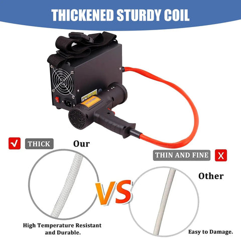 Heavy Duty Induction Heater Workhorse With Four Swappable Coils For Quick Bolt And Bearing Removal shows thick sturdy coil design with hose.