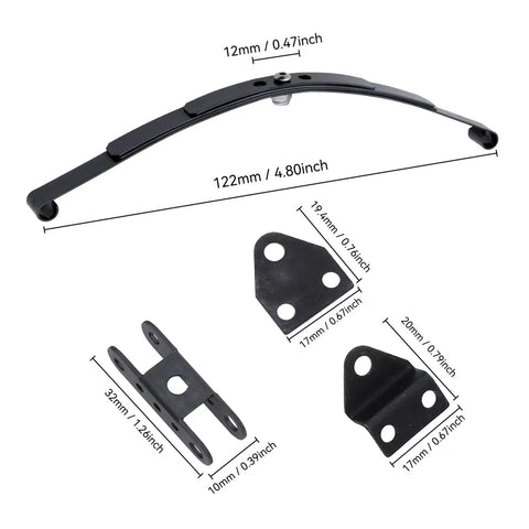 Beefy Stiff Leaf Spring Suspension Steel Bar Kit for 1 to 10 Scale RC Rock Crawler with size specifications shown