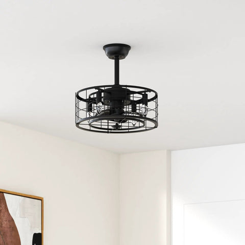 20 Inch Black Enclosed Ceiling Fan With Lights Remote Control, Low Profile Dope Look, Reversible Motor, Mounted on Ceiling