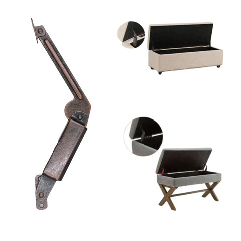 8 Inch Self Balancing Lid Support Hinges Set For Toy Boxes And Cabinets, Left And Right Hand, Spring Action, Red Bronze Finish