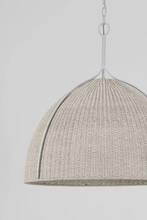 Top Shelf One Light Handwoven Dome Pendant Lamp With Vintage Gold Leaf Finish Heavy Duty Steel Customizable Hang Height Damp Rated Bathroom Ceiling Fixture Slick Organic Vibe For Any Space, close-up view of beige rattan dome.