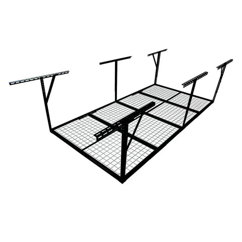 Beefy Overhead Garage Storage Rack 4x8 Ft Ceiling Mounted Heavy Duty Organizer with adjustable height, metal frame view.