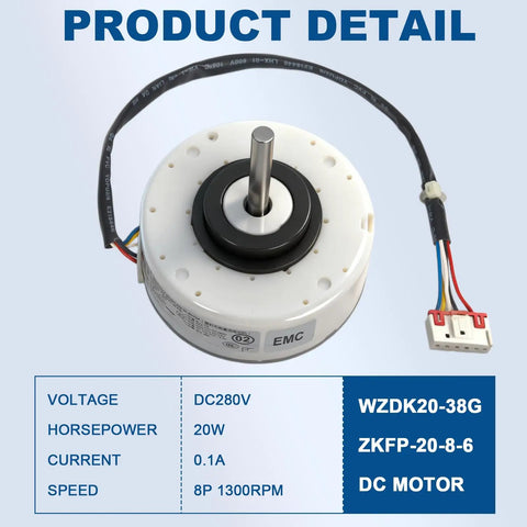 Air Conditioning Fan Motor With Inverter Brushless DC For Central AC Units 20W 280V DC 1300 RPM CCW Rotation 0.10A Replacement