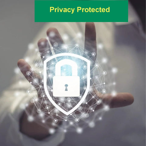 Person holding digital lock symbol, representing data privacy, overlaid with 'Privacy Protected' text.