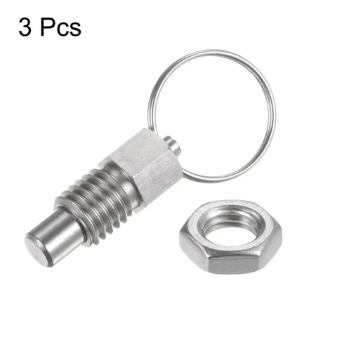 Top Notch 3 Pack Spring Plunger Pins M12 X 1.75 Thread Flat Head Stainless Steel Hardware Rust Resistant Fasteners, 3 pieces.