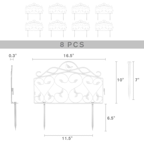 Dimensions of Decorative Garden Border Edging Kit In PP Plastic With Faux Wrought Iron Leaf And Bird Design 8 Panels