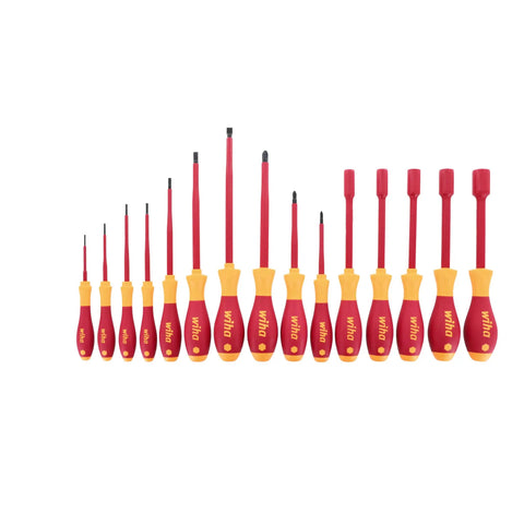 Insulated Screwdriver Set For Electricians Slotted Phillips And Inch Drive 1000 Volt Rated 15 Piece With Soft Grip Handle