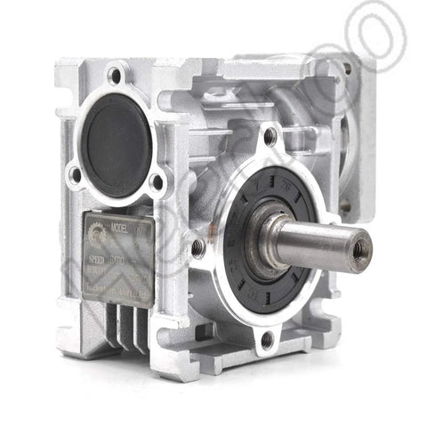 NMRV-030 worm gearbox speed reducer with 80:1 ratio for stepper and servo systems, featuring 11mm input and 14mm output bores.