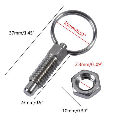 Four Pack Top Shelf Stainless Steel Spring Loaded Indexing Plunger with Quick Release Pull Knob, 37mm size, heavy duty hardware.