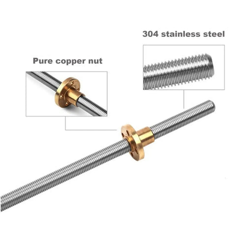 Heavy Duty T10 Trapezoidal Lead Screw Set With Real Brass Nut For 3D Printers CNC Routers And Stepper Motors Built Different Hella Smooth Linear Motion 304 Stainless Steel 800mm Long with brass nut and steel rod