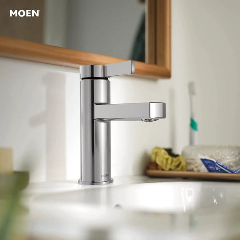 Beric Chrome Modern One-Handle Single Hole Bathroom Faucet With Drain Assembly And Optional Deck Plate for bath 84774 visible on sink