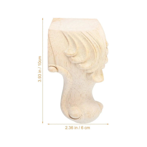 4 Pcs Solid Wood Furniture Legs With Rose Carved Design, side view showing detailed carving, dimensions 3.93x2.36 inches