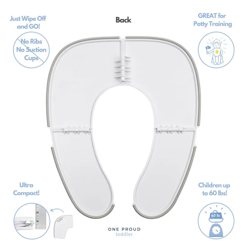 Back view of Foldable Travel Potty Seat For Toddlers, ultra-compact design for easy storage, supports up to 60 lbs.