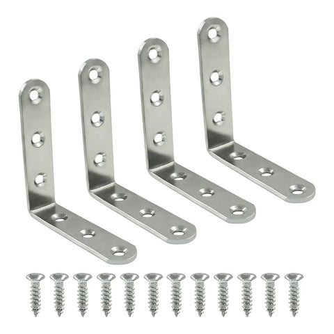 4 Pack Rock Solid Heavy Duty L Brackets 3.1 Inch Square Corner Braces Rust Resistant Stainless Steel Shelf Support with screws.
