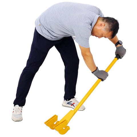 Beefy Pallet Buster With 43 Inch Handle For Heavy Duty Deck Wrecker Pry Bar Puller On Wood Pallets With Articulating Pivoting Head And Standard Pallet Breaker Tool For Quick Easy Removals, yellow steel