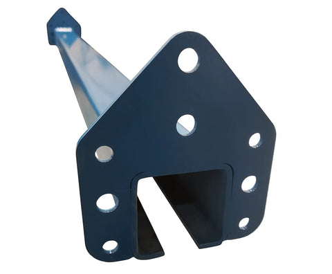 Close-up of Unibilt Blue Enclosed Conveyor Track With Yokes Five Foot Long Workhorse, showing pre-welded yoke design.