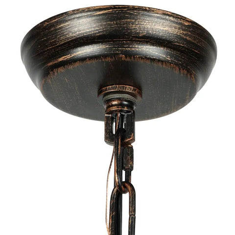 Close-up of rustic wood chain on 21-Inch Farmhouse Chandelier With 6-Light Rustic Wood Light Fixture, warm brown finish