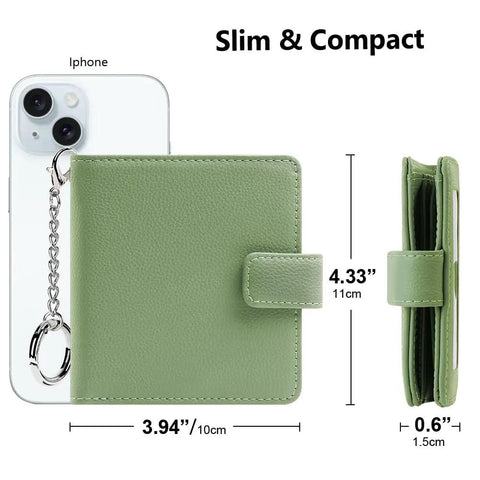 Spearmint Slim Womens Bifold Wallet With 9 Card Slots, RFID Blocking, ID Window, Compact Size Next to Phone for Scale