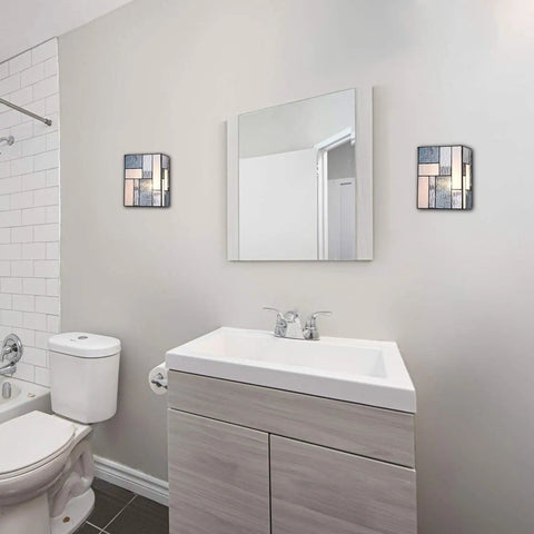 Tiffany Style Stained Glass Wall Sconces Modern Look For Bedroom Bathroom Living Room Hallway And Stairway 5.1 By 7.8 By 9.8 Inches Ambient Lighting Cozy Glow Home Decor displayed in a bathroom setting.