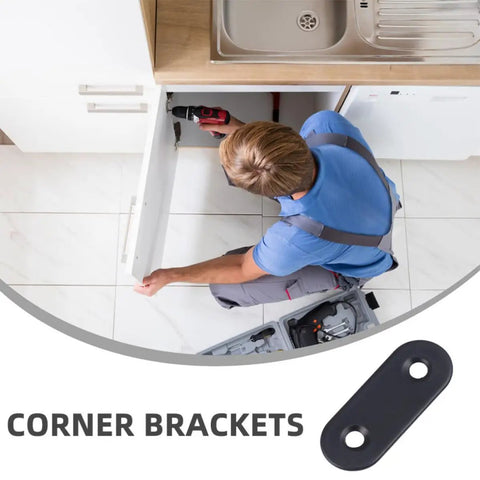 Man using drill with Stainless Steel Flat Plate Straight Shelf Brackets Set With 48 Screws 24 Pack Multipurpose Repair Connectors