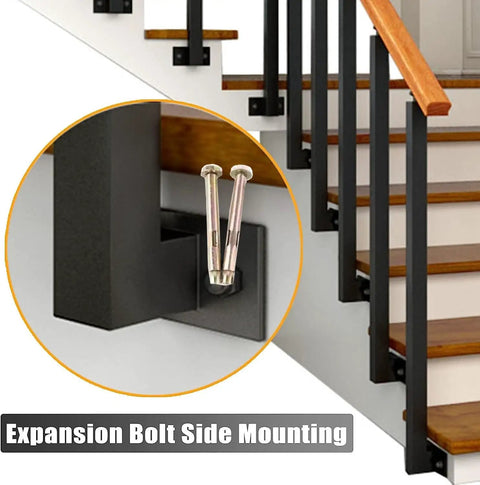 Premium Wrought Iron Balusters Six Pack Black Side Mount Spindles For Staircase Deck Railings with expansion bolt side mounting detail.