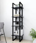 4 Tier Gray Book Cabinet With Open Shelves Engineered Wood Tall Storage Organizer 55.1 Inches High For Books Magazines And Decor