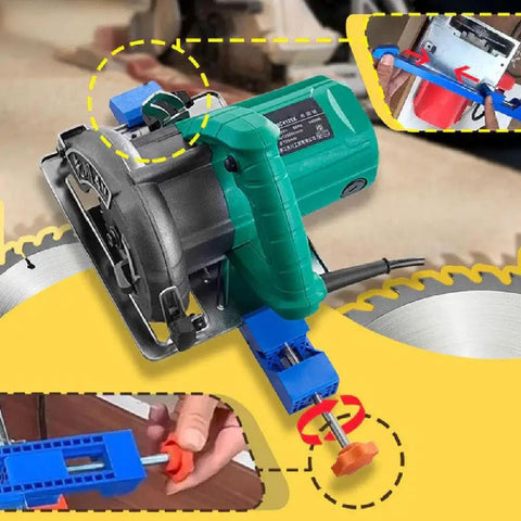 Pro Grade Circular Saw Guide With Adjustable Base For Precision Wood Cutting, Portable ABS Cutter Holder close-up with secure knob.