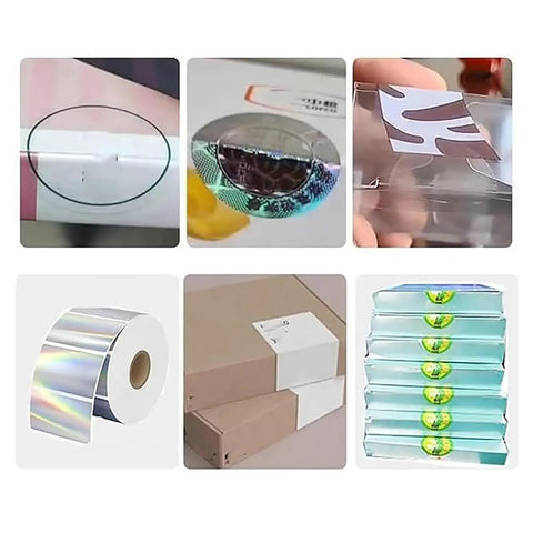 Zero Stress Semi Automatic Label Applicator With Slick Touchscreen Controls And Automated Counting For Square Round Or Transparent Stickers Running 76 Per Minute Beefy Pace For Packaging Hustle, showing various stickers and packaging examples.