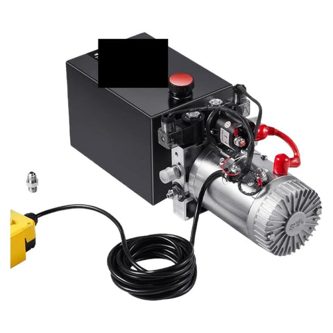 Heavy Duty 24V Hydraulic Power Unit With 1500 PSI Capacity And A Rock Solid 5L Reservoir Pumping 20 Liters Per Minute, side view with controller.