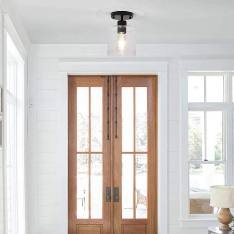 Two Pack Matte Black Semi Flush Ceiling Lights For Hallways And Closets, Modern Rustic Ceiling Fixtures, 6 Inch, E26 Base Compatible
