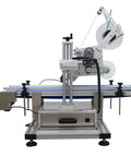 Automatic Flat Labeling Machine With Conveyor Belt For Plates And Shop Merch Smart Sensor Desktop Label Applicator 110V side view showcasing the label dispenser.