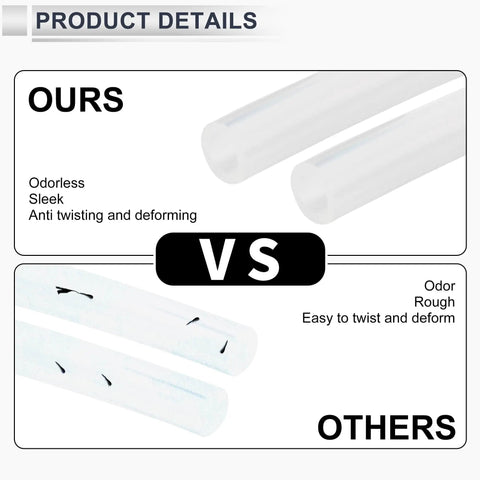 Comparison of silicone vacuum hose for cars, high temperature clear tubing, our product vs competitors showing flexibility and durability.