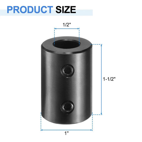 Beefy Rigid Shaft Coupling With Set Screws Five Eighths Inch Bore One And One Quarter Inch OD Two Inch Long Black Oxide Steel Includes Hex Wrench Great For 3D Printers Motors And Wheel Projects, side view with dimensions.