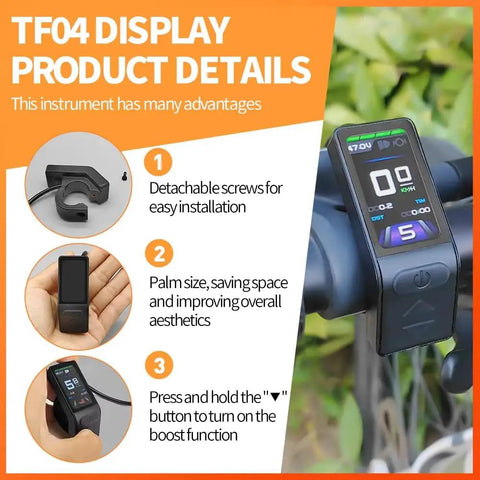 Ebike LCD Display Mini Meter Control Panel KT TF04 TFT Cycling Tachometer Bike Computer For 24V 36V 48V KT Controller on handlebars