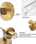 Vintage Brass Gold Wall Sconce Light Fixture With 2.8 Inch Cylindrical Clear Glass Shade, metal base, close-up details