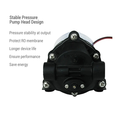Stable pressure pump head design of the Ultra Quiet Self Priming RO Booster Pump optimized for 100 GPD flow.
