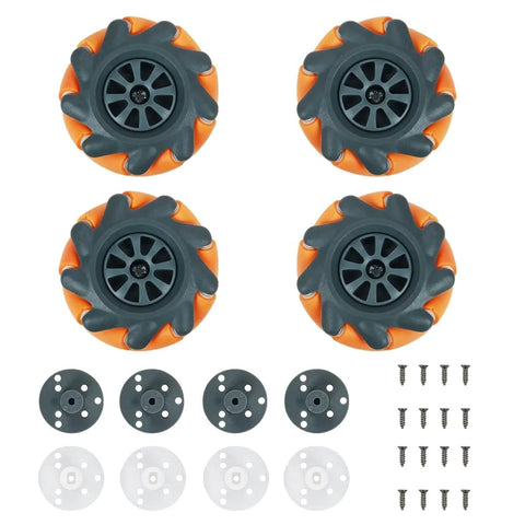 65mm mecanum wheel for RC and robotics with couplings and screws for TT N20 motors, ideal for DIY projects on various surfaces.
