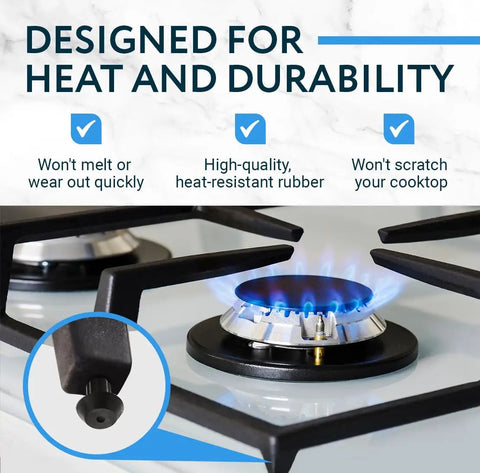 20 Pack Heat Resistant Rubber Feet for Stove Grates, Stabilizers for Viking Range Models DVGSU101 and VGRT560 6GQ in use on gas burner