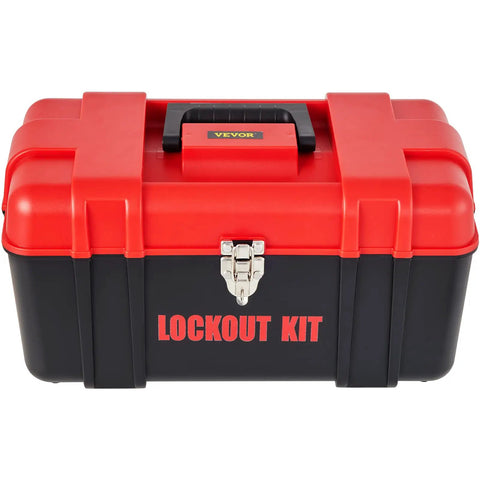 Lockout Tagout Kit 42 Piece Safety Set With Padlocks Hasps Tags Ties And Case For Electrical Lockouts in red and black tool case