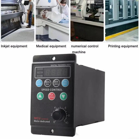 Single To Three Phase Variable Frequency Drive Inverter 110V 220V 1HP 750W VFD With RS485 Interface For Three-Phase Motors, 0-99Hz V/F Control, Smooth Speed Regulation, Plug And Play Garage Ready DIY Machinery front view with speed dial