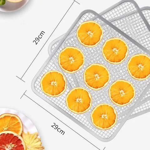 Professional Electric Food Dehydrator 800W Featuring Stainless Steel Trays And Digital Timer with orange slices on steel trays.
