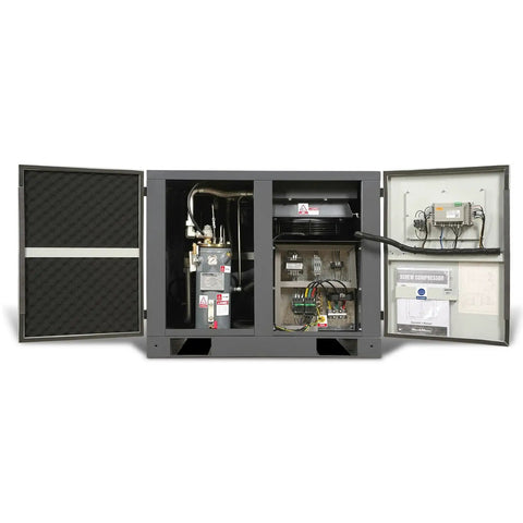 Interior view of 10HP Rotary Screw Air Compressor With 32 CFM At 116 PSI, 460V 3-Phase Industrial Grade Machine Built Tough With Premium Airend.