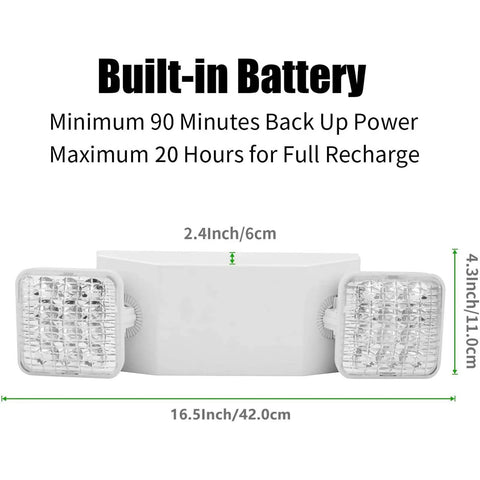 Commercial Emergency Light Fixture With Two Adjustable LED Heads And Backup Batteries UL Certified White Exit Lighting
