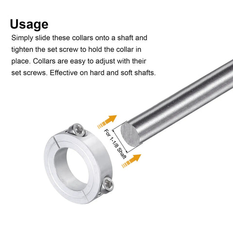 Two Pack Clamp On Shaft Collar For 1 1/8 Inch Shaft with Two Piece Clamping Collar for Precise Positioning, Aluminum Alloy Construction